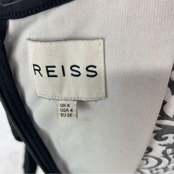 Reiss Chloe Sheer Sleeve Striped Lace Fitted Dress - Picture 8 of 10